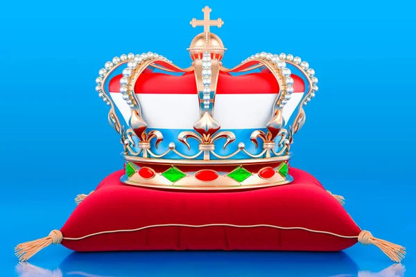 Coroa Dourada Real Travesseiro Com Bandeira Grão Ducado Luxemburgo Renderização — Fotografia de Stock