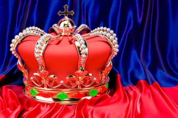 Королевская Золотая Корона Драгоценностями Фоне Флага Лихтенштейна Рендеринг — стоковое фото