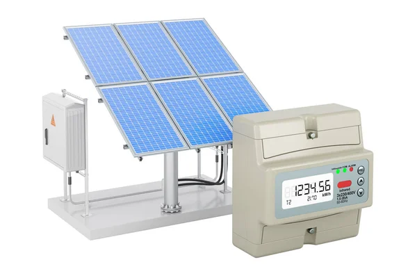 Medidor Eléctrico Con Panel Solar Renderizado Aislado Sobre Fondo Blanco — Foto de Stock