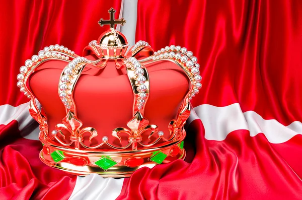 Coroa Ouro Real Com Jóias Fundo Bandeira Reino Dinamarca Renderização — Fotografia de Stock