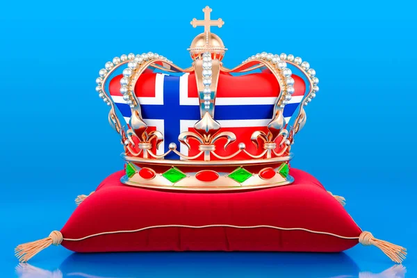 Koninklijke Gouden Kroon Kussen Met Vlag Van Het Koninkrijk Noorwegen — Stockfoto