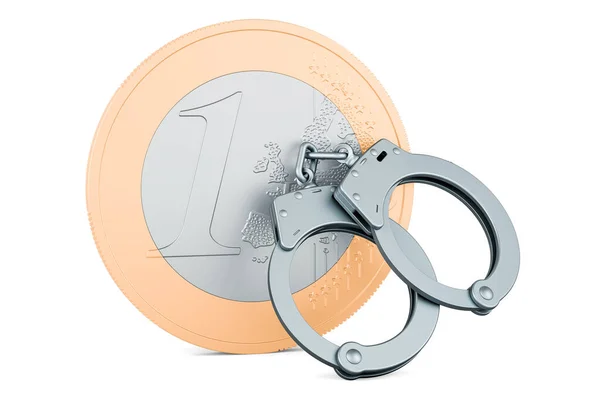 Handcuffs Euro Coin Rendering Isolated White Background — Stock Photo, Image