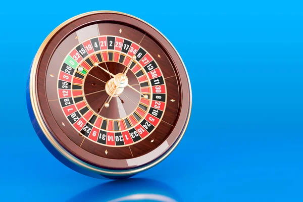 Podium Avec Roulette Casino Sur Fond Bleu Rendu — Photo