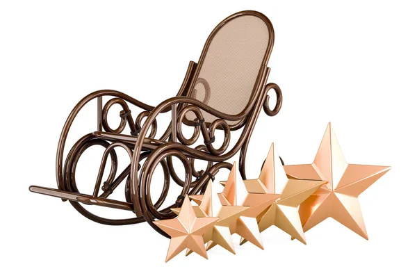 Fotel Bujany Pięcioma Złotymi Gwiazdami Renderowanie Białym Tle — Zdjęcie stockowe