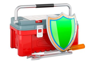 Kalkanlı araç kutusu, beyaz arkaplanda 3 boyutlu görüntüleme 