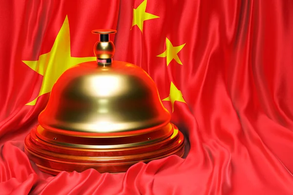 中国の国旗を背景にしたレセプションベル 3Dレンダリング — ストック写真