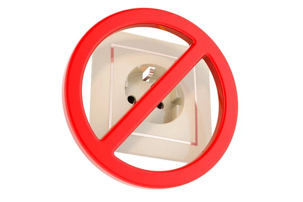 Elektrická Zásuvka Zakázaným Symbolem Vykreslování Izolované Bílém Pozadí — Stock fotografie