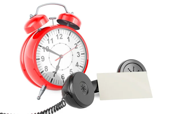 Boş Kartvizitli Çalar Saat Eski Telefon Alıcısı Beyaz Arkaplanda Görüntüleme — Stok fotoğraf