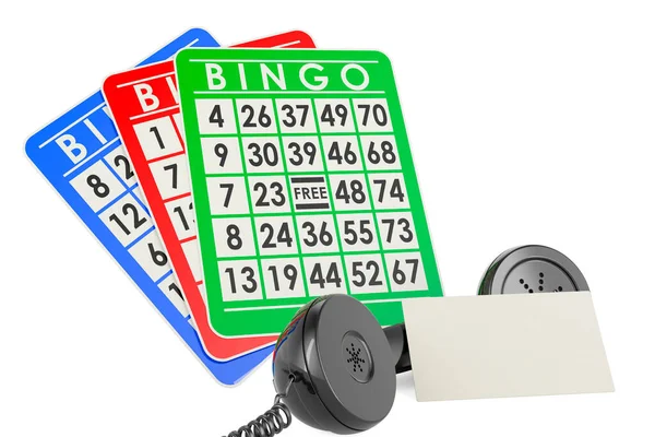 Bingó Kártyák Üres Névjegykártyával Retro Telefonvevővel Renderelés Elszigetelt Fehér Háttér — Stock Fotó
