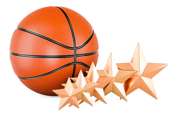 Basketball Ball Five Golden Stars Rendering Isolated White Background — Stock Photo, Image