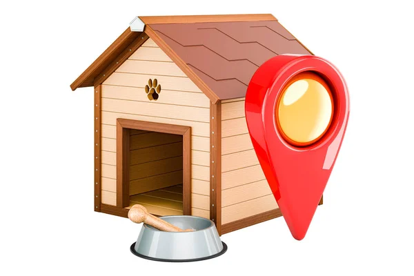 Wooden Doghouse Map Pointer 렌더링 배경에 — 스톡 사진
