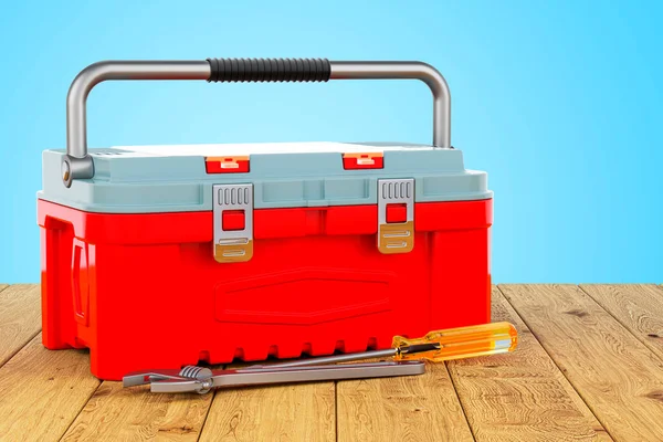 Toolbox Wooden Table Rendering — Stock Photo, Image