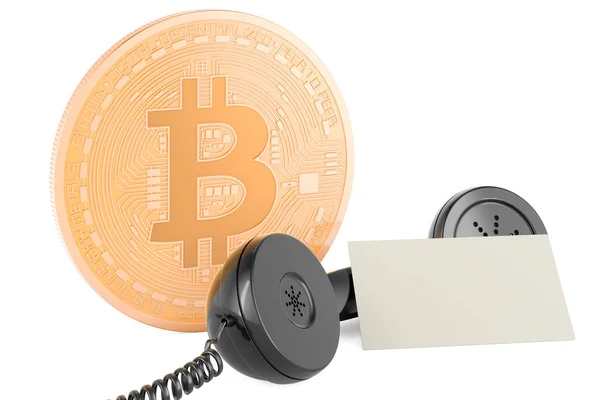 Bitcoin Blank Business Card Retro Phone Receiver Rendering Isolated White — Stock Photo, Image