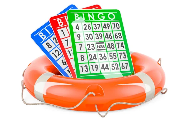 Cartes Bingo Avec Bouée Sauvetage Rendu Isolé Sur Fond Blanc — Photo