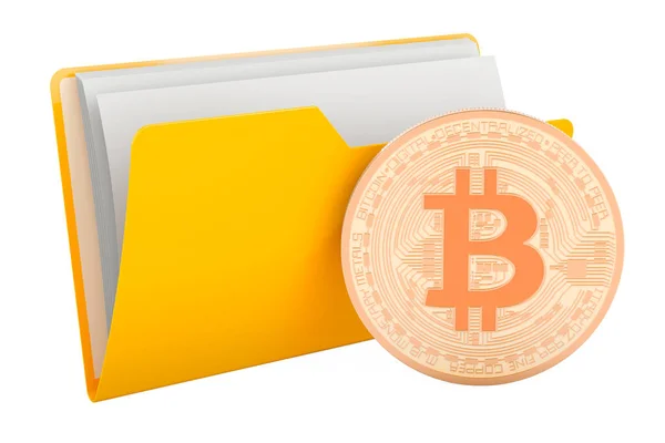 stock image Computer folder icon with bitcoin, 3D rendering isolated on white background