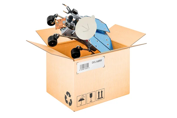 Planetary Rover Cardboard Box Delivery Concept Rendering Isolated White Background — Stock Photo, Image