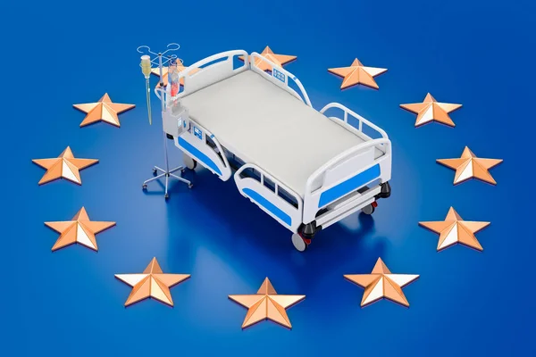 Saúde Europeia Cama Hospital Bandeira União Europeia Renderização — Fotografia de Stock