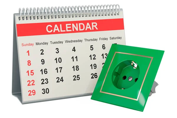 Steckdose Mit Tischkalender Rendering Isoliert Auf Weißem Hintergrund — Stockfoto