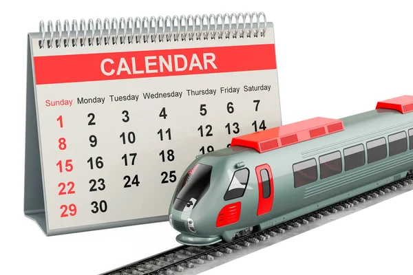 High speed train with desk calendar, 3D rendering isolated on white background