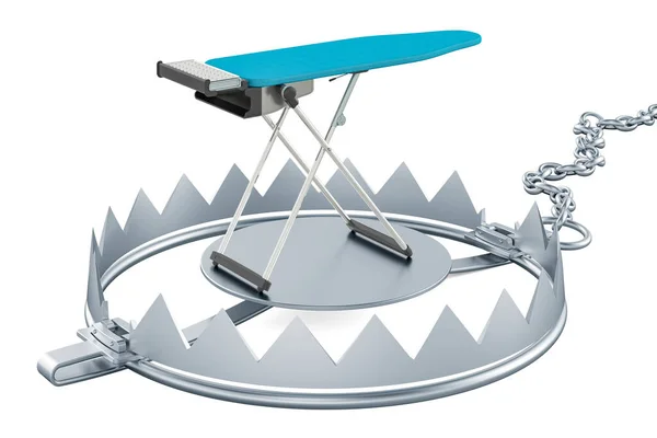 Ironing Board inside bear trap, 3D rendering isolated on white background