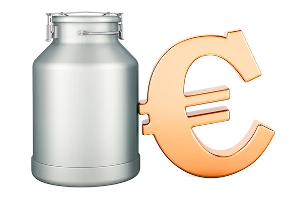 Leite Pode Com Símbolo Euro Renderização Isolado Fundo Branco — Fotografia de Stock