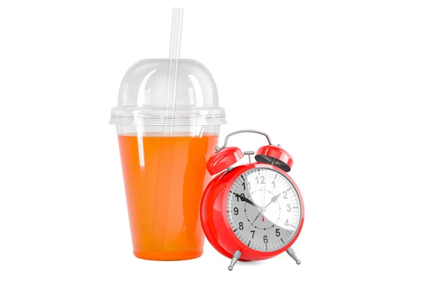 Plastic Transparent Disposable Cup Drink Alarm Clock Rendering Isolated White — Stock Photo, Image