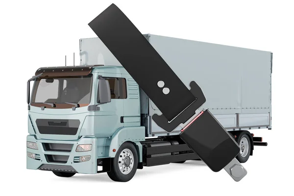 安全ベルト 保険付きトラックと貨物輸送の概念を保護します 白い背景に隔離された3Dレンダリング — ストック写真