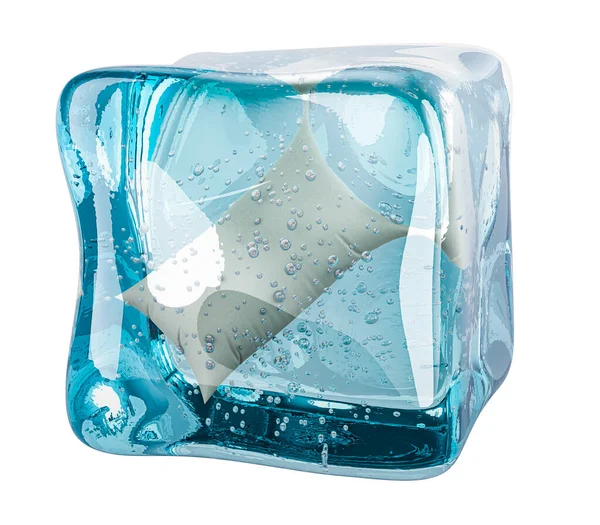 枕头冻结在冰块中 3D渲染隔离在白色背景下 — 图库照片