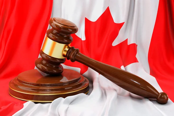 Canadees Recht Justitie Concept Houten Hamer Vlag Van Canada Weergave — Stockfoto