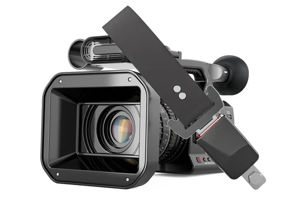安全ベルト付きのプロ仕様ビデオカメラ 白の背景に隔離された3Dレンダリング — ストック写真