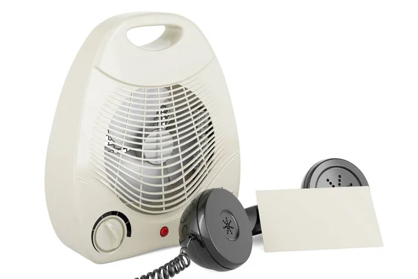 Calentador Ventilador Con Tarjeta Visita Blanco Receptor Teléfono Retro Representación —  Fotos de Stock