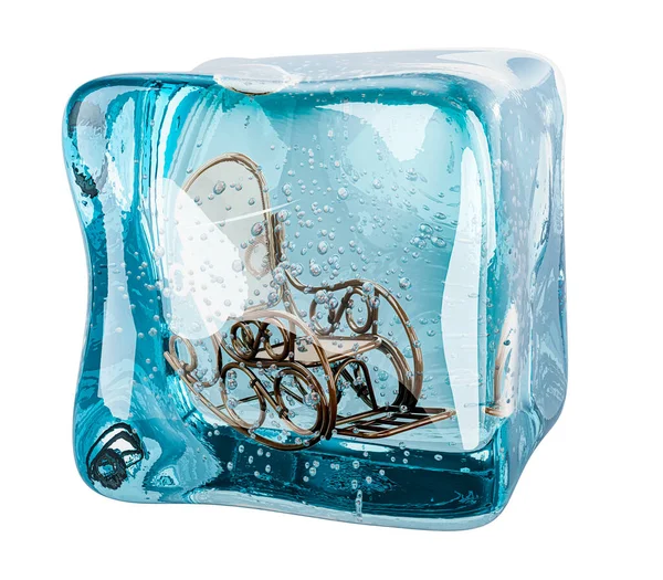 摇椅冻结在冰块中 3D渲染隔离在白色背景下 — 图库照片
