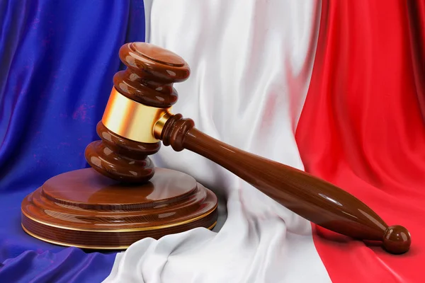 Concepto Derecho Justicia Francés Martillo Madera Bandera Francia Representación — Foto de Stock
