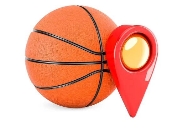 Basketball Ball Map Pointer Rendering Isolated White Background — Stock Photo, Image