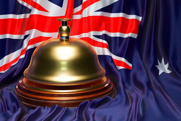 Reception bell on the Australian flag backdrop, 3D rendering