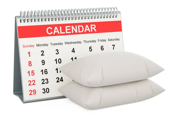 Almohadas Con Calendario Escritorio Renderizado Aislado Sobre Fondo Blanco —  Fotos de Stock