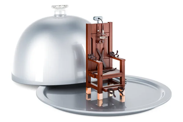 Restaurant cloche with electric chair, 3D rendering isolated on white background