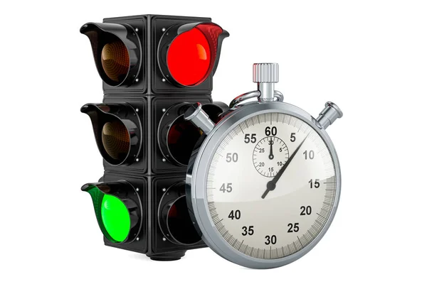 Semáforo Con Color Verde Con Cronómetro Representación Aislada Sobre Fondo —  Fotos de Stock