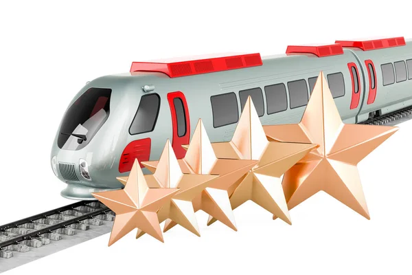 High Speed Train Five Golden Stars Rendering Isolated White Background — Stock Photo, Image