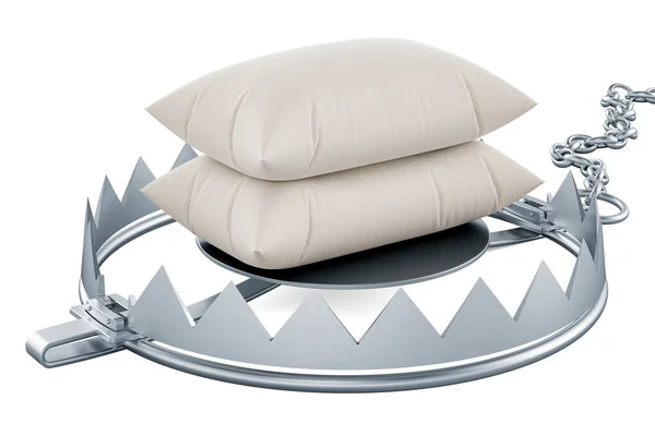 クマトラップ内の枕 白い背景に隔離された3Dレンダリング — ストック写真