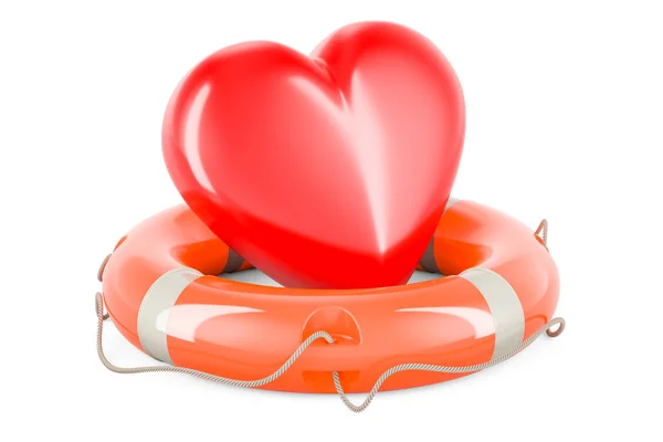 Rotes Herz Mit Rettungsring Darstellung Isoliert Auf Weißem Hintergrund — Stockfoto