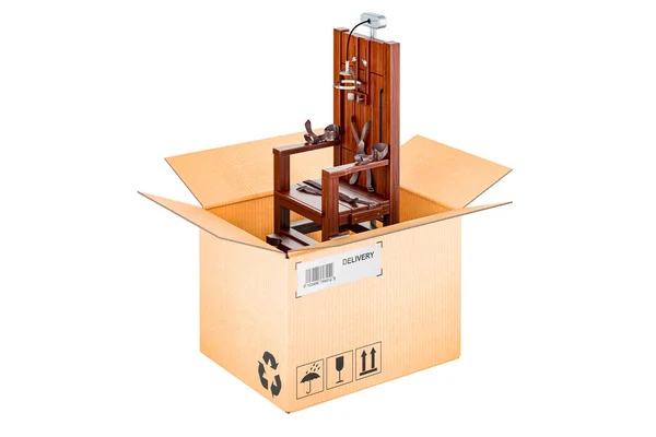 Elektrischer Stuhl Karton Lieferkonzept Rendering Isoliert Auf Weißem Hintergrund — Stockfoto