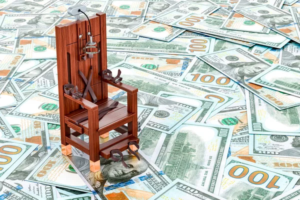 Electric chair on the dollars backdrop, 3D rendering