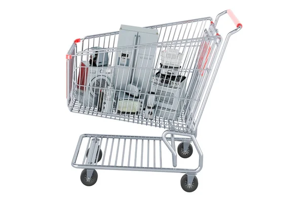 Kitchen Home Appliance Shopping Cart Rendering Isolated White Background — Stock Photo, Image