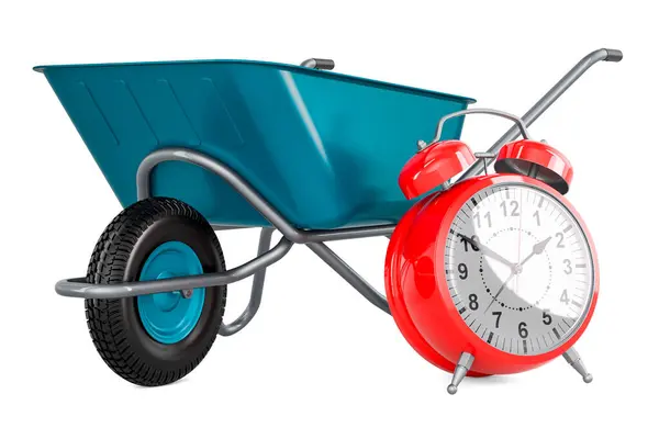 Garden Wheelbarrow Alarm Clock Rendering Isolated White Background — Stock Photo, Image