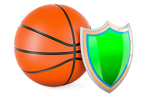 Basketball Ball Shield Rendering Isolated Blue Background — Stock Photo, Image