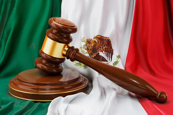Lei Mexicana Conceito Justiça Martelo Madeira Bandeira México Renderização — Fotografia de Stock
