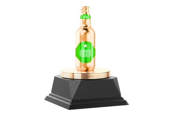 Золотая Премия Бутылки Пива Рендеринг Белом Фоне — стоковое фото