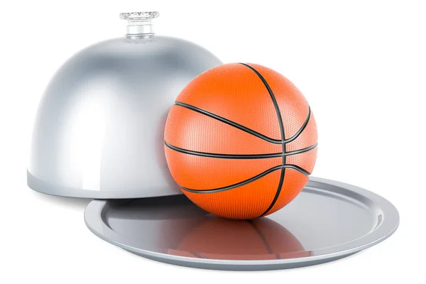 Restaurant Cloche Mit Basketball Darstellung Isoliert Auf Weißem Hintergrund — Stockfoto