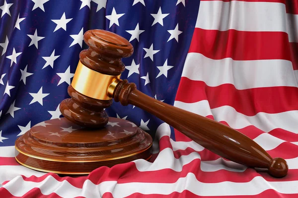 Conceito Lei Justiça Dos Estados Unidos Martelo Madeira Bandeira Dos — Fotografia de Stock
